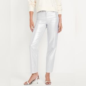 12 • Old Navy • Metallic Silver Shine High Waisted Vintage Slim Jeans